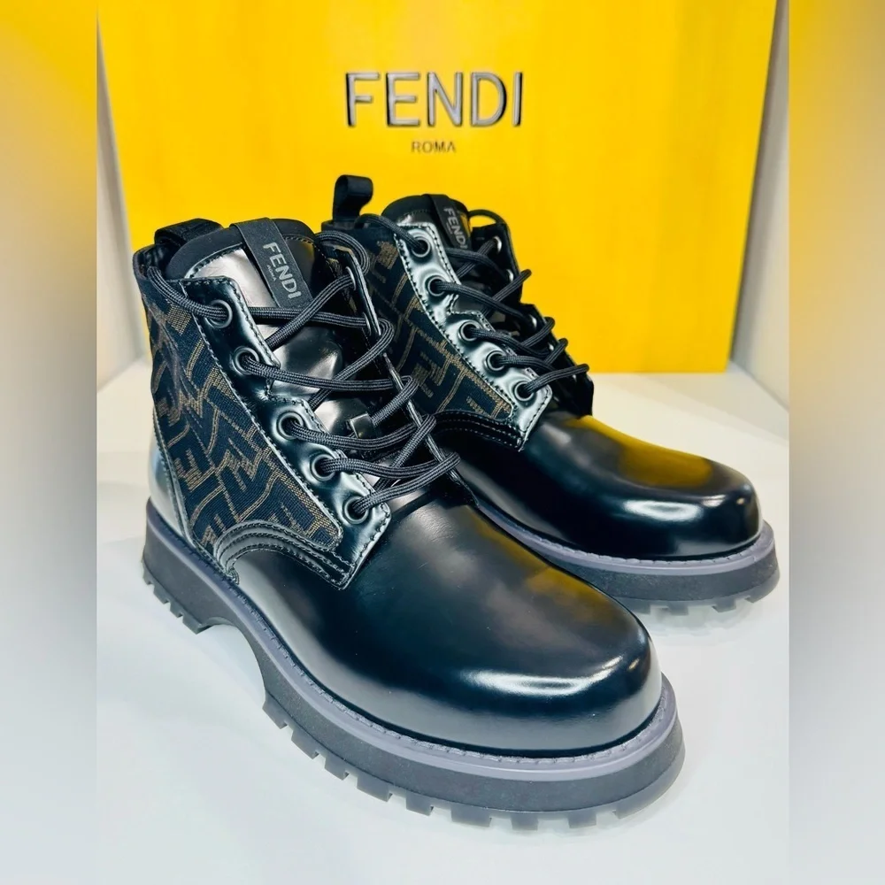 Fendi Force FF Biker Ancle Boots Calf and Goat Leather Size EU-10 New with Box!